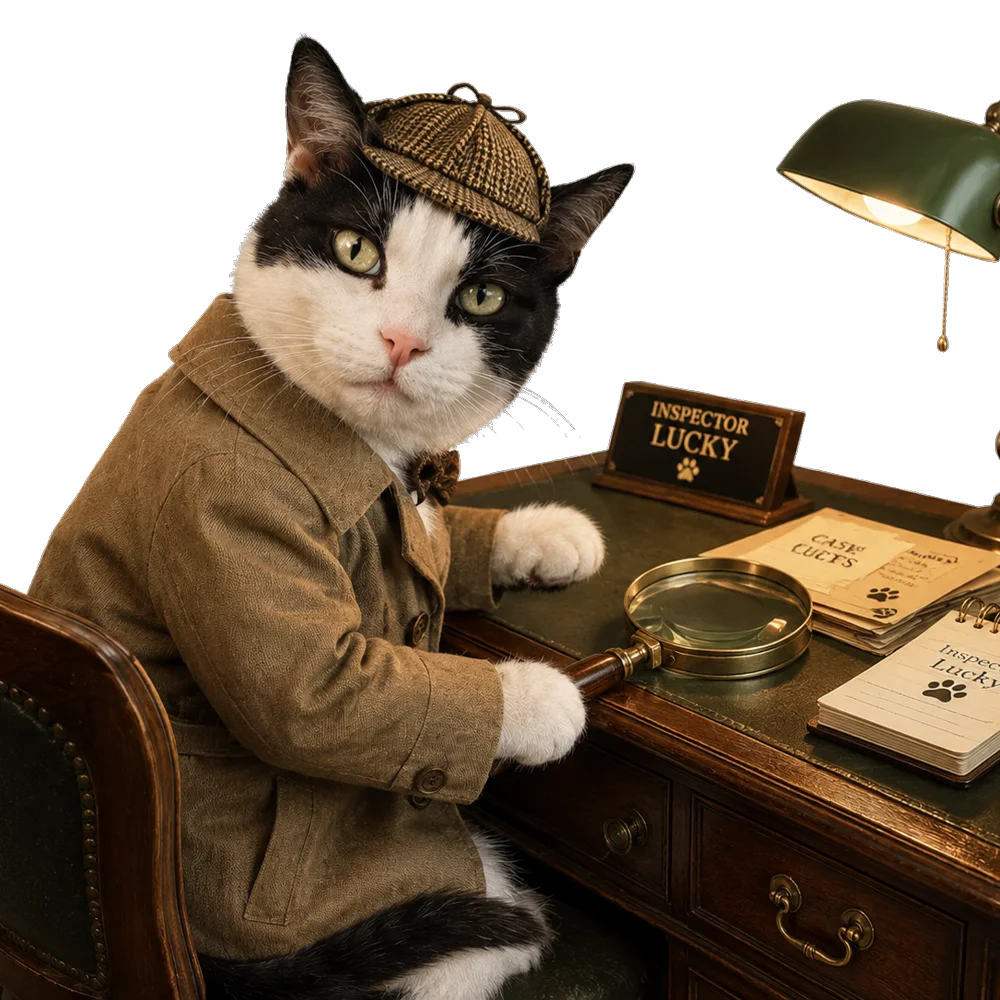 Inspector Lucky onderzoekt aanwijzingen aan zijn bureau